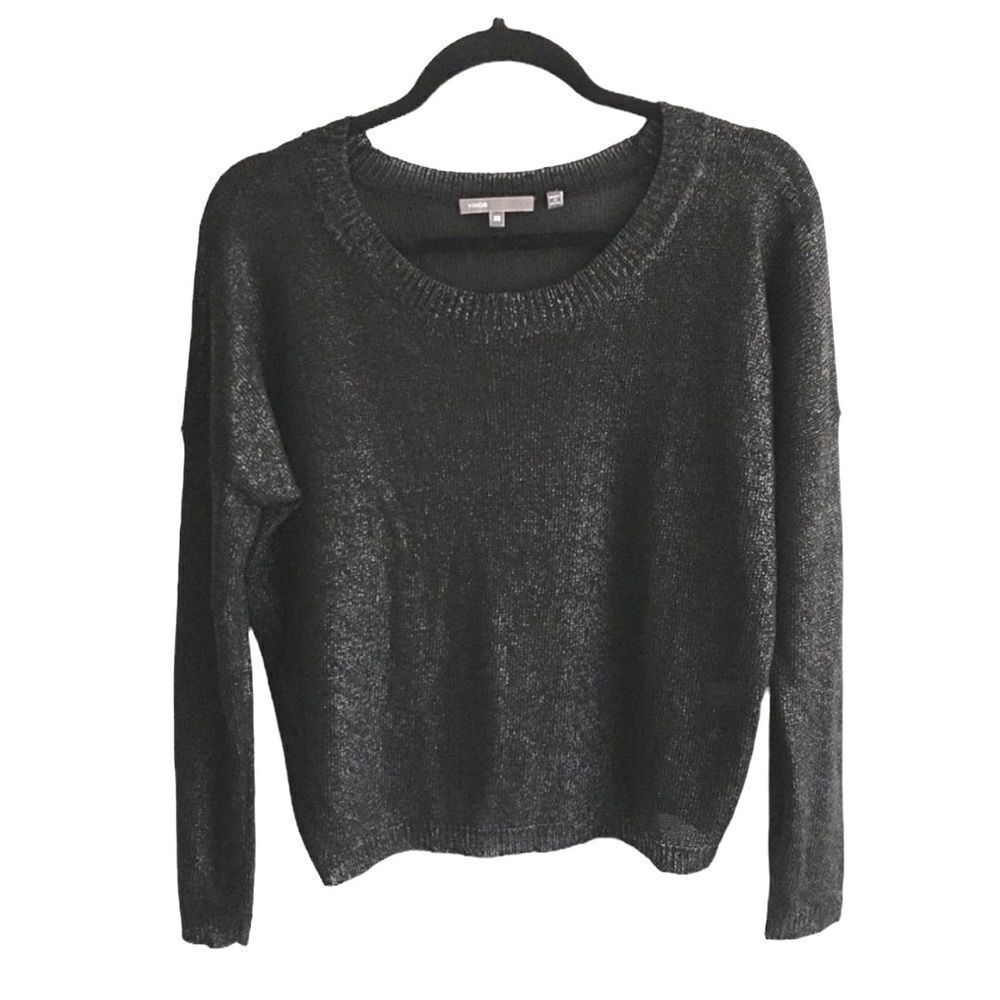 Vince Metallic Crew Neck Long Sleeve Sweater Black Xs